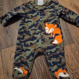 Newborn FLeece Zip Up Sleeper Small Wonders Green Camouflage Fox Footie